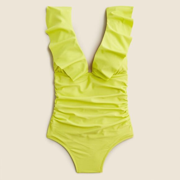 J Crew Swimsuit Womens 8 Pink Ruched Ruffle One Piece Sleeveless V Neck NWT - Picture 6 of 8